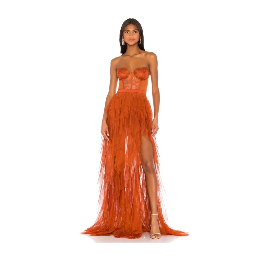 For Love & Lemons Bustier Gown in rust